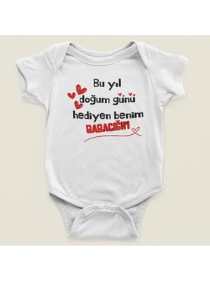 Sevbano Bu Yıl Doğum Günü Hediyen Benim Babacığım Yazılı Pamuklu Yumuşak Unisex Çıtçıtlı Body Zıbın