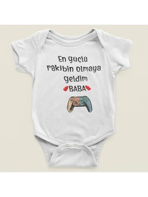 Sevbano En Güçlü Rakibin Olmaya Geldim Baba ! Yazılı Pamuklu Yumuşak Unisex Çıtçıtlı Body Zıbın