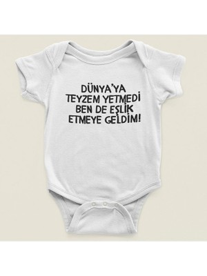 Sevbano Dünya'ya Teyzem Yetmedi Bende Eşlik Etmeye Geldim Yazılı Pamuklu Yumuşak Unisex Çıtçıtlı Body Zıbın