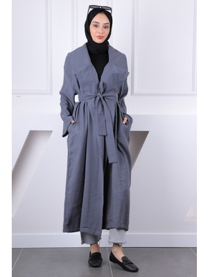 İmaj Butik Füme Kruvaze Yaka Bel Kuşaklı Modal Trençkot
