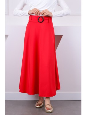 İmaj Butik Nar Çiçeği Bel Kemerli Kloş Etek