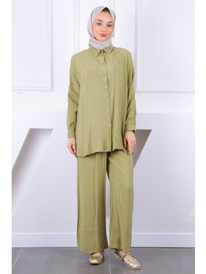 İmaj Butik Yağ Yeşili Arkası Robalı Salaş Modal Takım