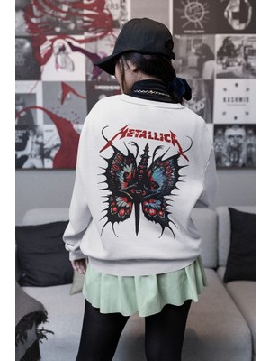 Sevbano Metallica Tasarım Kelebek Baskılı  Oversize Müzik Grubu Sweatshirt