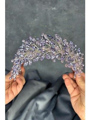 Lila Elisa Boncuklu Gelin Kına Tacı Saç ve Türban Aksesuarı