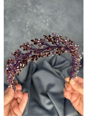 Mor Defne Gelin Tacı Saç ve Türban Aksesuarı