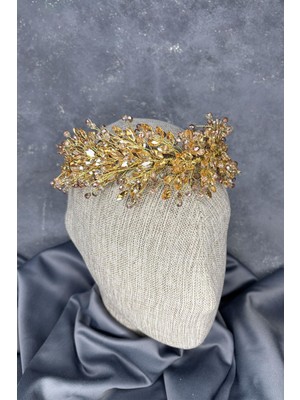 Bal Rengi Elisa Boncuklu Gelin Kına Tacı Saç ve Türban Aksesuarı