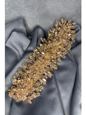 Elena Model Gelin Tacı Boncuk İşlemeli Türban ve Saç Aksesuarı