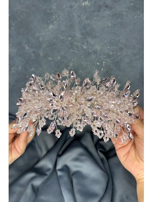 Elena Model Gelin Tacı Boncuk İşlemeli Türban ve Saç Aksesuarı