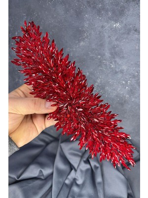 Kırmızı Eva Yoğun Boncuk Işlemeli Gelin Kına Tacı