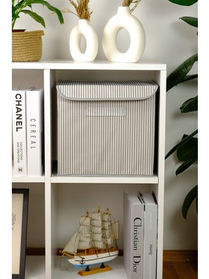 Gri Çizgili Kapaklı Ofis Yatak Odası Oyuncak Havlu Saklama Kutusu Düzenleyici 30 x 30 x 30