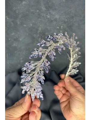 Lila Defne Gelin Tacı Saç ve Türban Aksesuarı