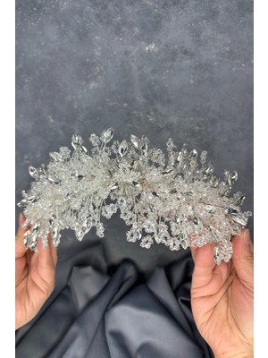 Elena Model Gelin Tacı Boncuk İşlemeli Türban ve Saç Aksesuarı