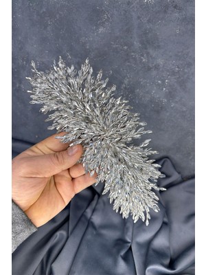 Gümüş Gri Eva Yoğun Boncuk Işlemeli Gelin Kına Tacı