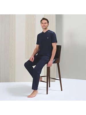 Over Sleep 1718 Erkek Kısa Kol Uzun Alt Yazlık Büyük Beden Pijama Takım