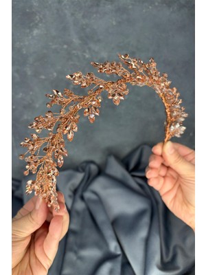 Rose Rengi Defne Gelin Tacı Saç ve Türban Aksesuarı