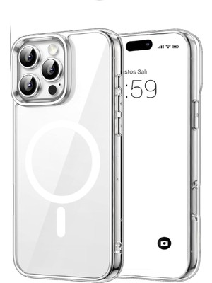 Evax (Mika Magsafe) Apple iPhone 16 Pro Uyumlu Şeffaf Sert Mika Sararmaz Magsafe Ince Fit Kılıf