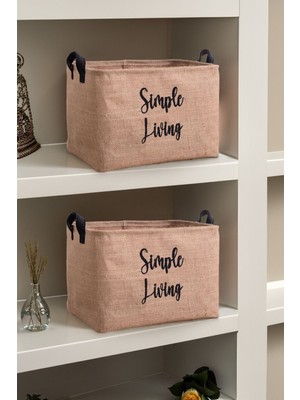 2'li Jüt Orta Boy Simple Living Baskılı Düzenleyici Saklama Sepeti Set 30X22X18