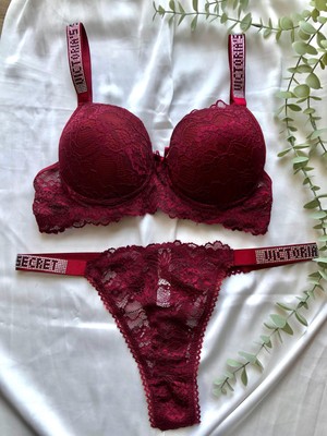 Dorsha.co Kadın Dantelli Yarım Destekli Şık Taşlı Sütyen ve Tanga Takımı