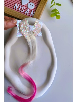 Kız Çocuk Simli Parlak Fiyonk Kurdele Yapay Saç -Postiş 1 Adet