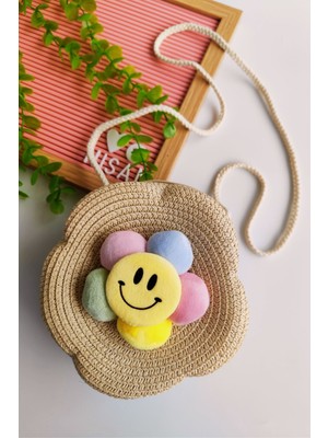 Kız Çocuk Bayramlık  Papatya Gülenyüz Hasır Çanta (Askısı Ayarlanabilir)