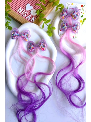 Kız Çocuk Pullu Unicorn Yapay Saç Postiş 2 Adet