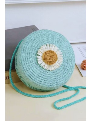 Kız Çocuk Bayramlık Ayçiçeği Figürlü Hasır Çanta (Askısı Ayarlanabilir)