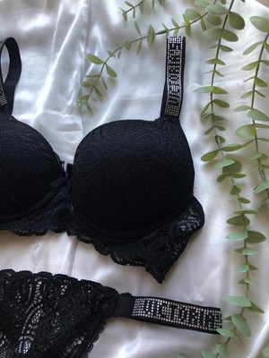 Dorsha.co Kadın Dantelli Yarım Destekli Şık Taşlı Sütyen ve Tanga Takımı