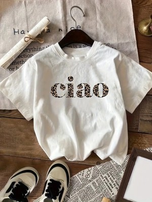 Ciao Baskılı Leopar Desenli Kadın T-Shirt