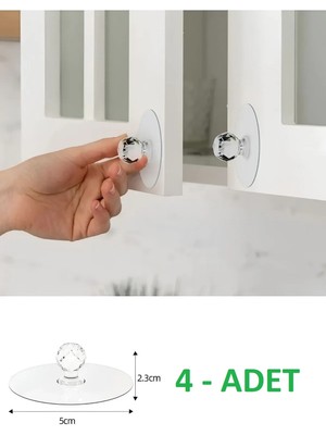 LUXMON Dolap Çekmece Kapak Şeffaf Kristal Kendinden Yapışkanlı Kulp Askı 4 Adet