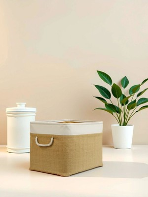 Küçük Boy Jüt Dolap Içi Çamaşır Çocuk Odası Oyuncak Düzenleyici Katlanır Saklama Sepeti Organizer