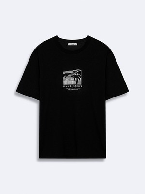 LTB SEZONO Erkek Sıfır Yaka Kısa Kol Regular Siyah T-Shirt 1225841796089