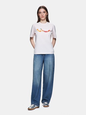 LTB Kadın  Sıgn Baskılı Kısa Kollu Regular Lila T-shırt