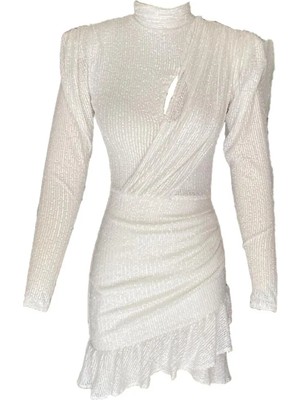Elifnaz Moda Evi Payetli Boğazlı Fırfırlı Elbise