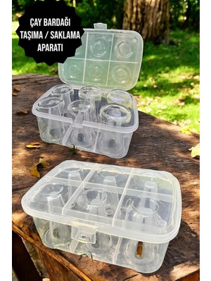 Pratik 6 Bölmeli Çay Bardağı Taşıma / Saklama Aparatı Kutusu Seyahat Piknik Karavan Bardaklık