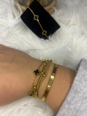 Stainless Steel Badelis Çelik Gold Küçük Boy Yonca Bileklik