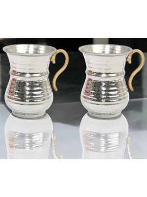 Cocovia  2 Adet  Bakır El Dövmesi Kulplu Ayran Su Meşrubat Bardağı 9.5 cm Gümüş Renk
