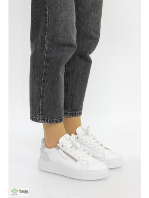 Mammamia Kadın Spor Tarz Ortopedik Günlük  Deri Fermuarlı Ayakkabı M26YA555