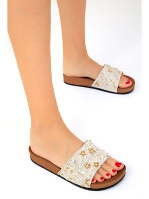 Pienn Yazlık Kadın Ortopedik Terlik – Taş Detaylı,Bantlı, Soft Tabanlı Ev Terliği