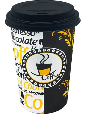 TeknoTrust Siyah Kapaklı 100 Adet 12 Oz Kahve Karton Bardak 300 ml, dayanıklı ve şık tasarım