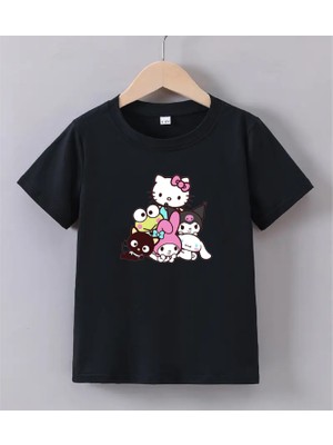 Kaliteli Pamuk Penye Unisex Erkek Kız  Çocuk Baskılı Tshirt 5 6 7 8 9 10 11 12 13 14 Yaş Hellokitty