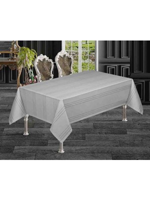 Zeynoceyiz Çizgili Dertsiz Kumaş Yemek Masa Örtüsü 160X220 cm Gri