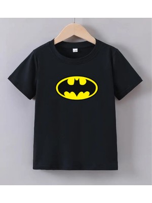 Kaliteli Pamuk Penye Unisex Erkek Kız  Çocuk Baskılı Tshirt 5 6 7 8 9 10 11 12 13 14 Yaş Batman