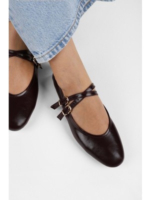Shoeberry Kadın Fiesty Bordo Cilt Babet