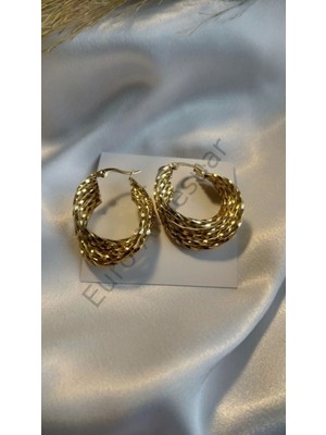 Stainless Steel Gold Renk Asimetrik Çelik Küpe
