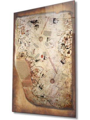 Miraaxx Piri Reis Dünya Haritası , Ev ve Ofis Duvar Dekoru, Temperli 4 mm