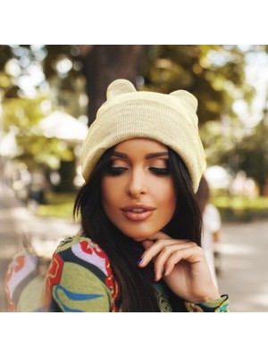 Bayan Kışlık  Sevimli Kedi Figürlü Bere