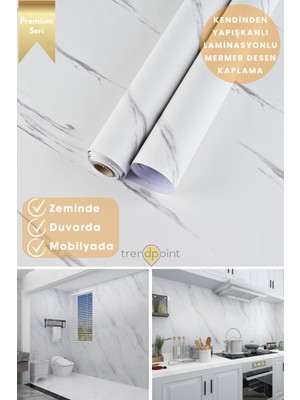 Trendpoint Kendinden Yapışkanlı Mermer Görünümlü 60CM×300CM Premium Zemin Duvar Kağıdı Dolap Kaplama