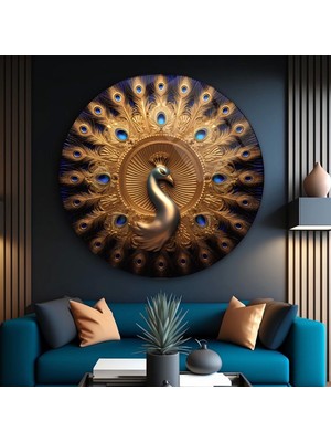 Miraaxx Gold Tavuz Kuşu Sanatsal Yuvarlak Cam Tablo