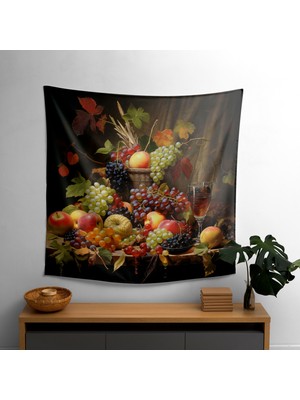 Painted Anarchy Meyveli Geleneksel Natürmort Kumaş Duvar Örtüsü - Canlı %100 Pamuk Arka, Polyester Ön, Süblimasyon