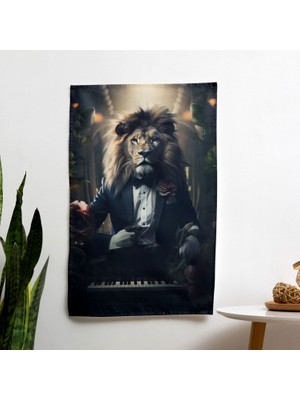 Painted Anarchy Müzikal Aslan Duvar Örtüsü - Canlı Süblimasyon Baskı, Ranforce Kumaş %100 Pamuk Sırtlı, Hafif
